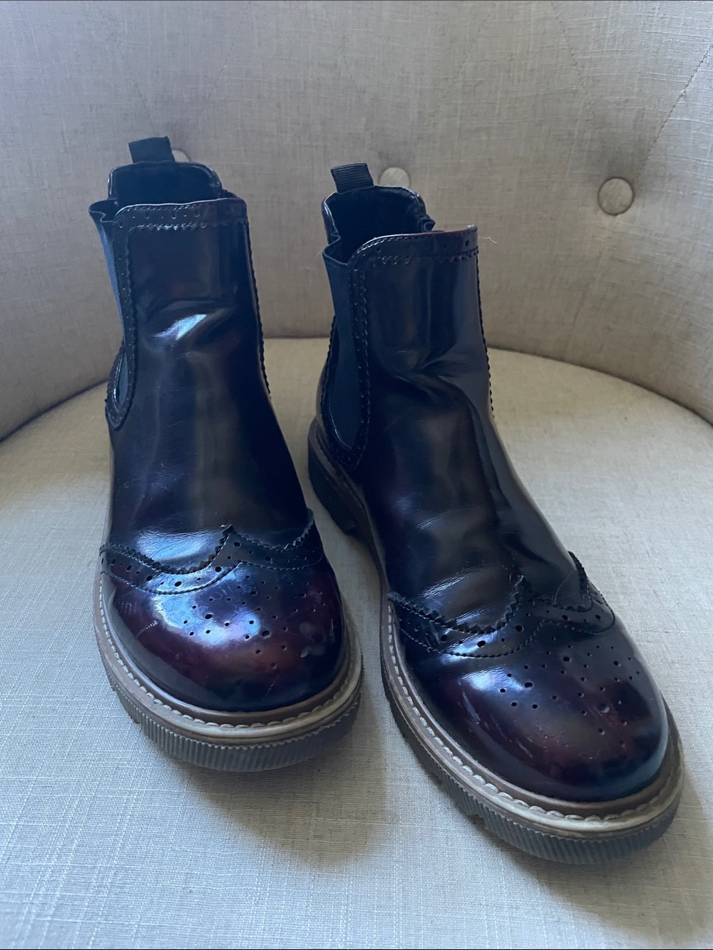 Women's Wingtip Chelsea Ankle Boots in Dark Burgundy